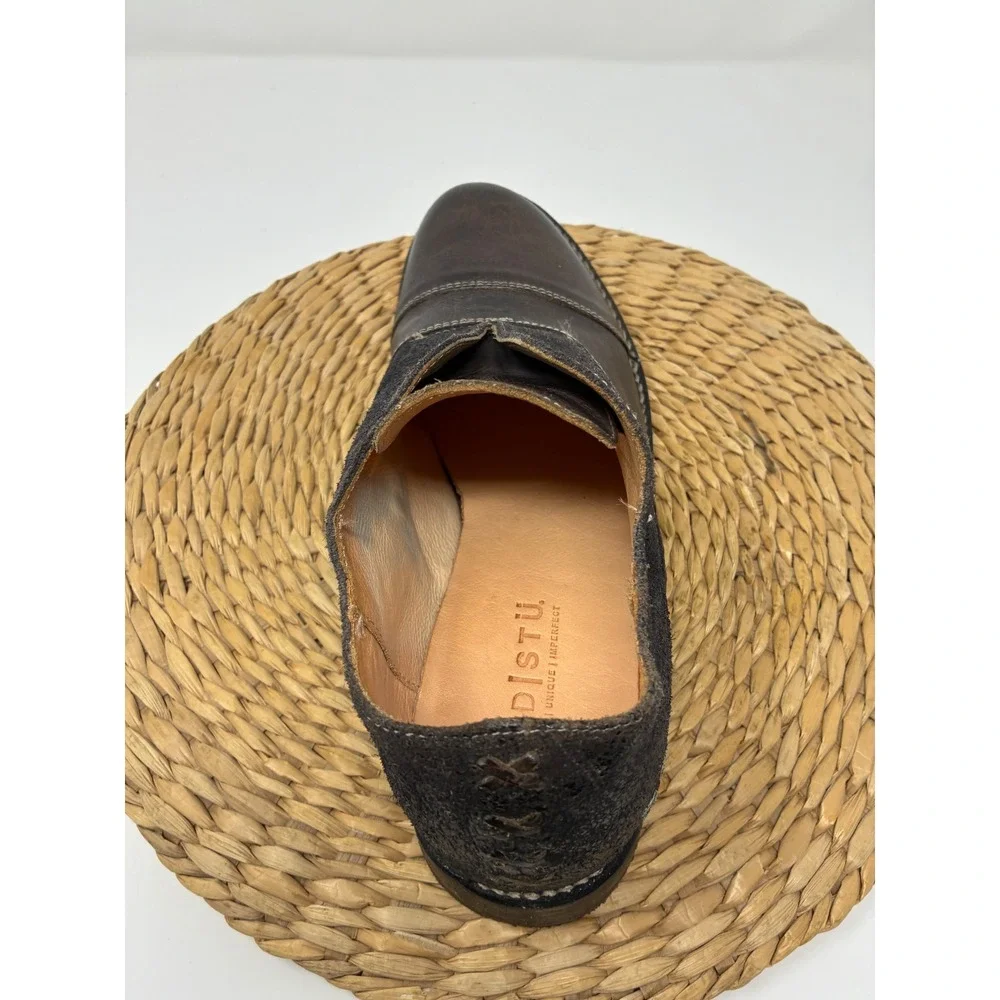 Bed Stu Women Dark Brown Distressed Leather Slip On Loafers Vibram Sole Size 11‎